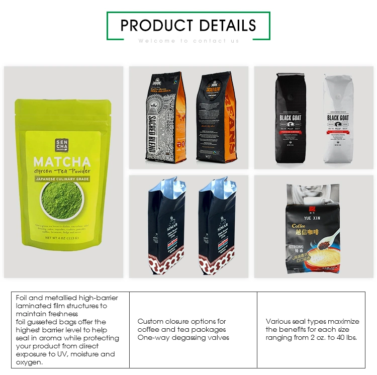 Customized Printing Biodegrade Plastic Flat Bottom Stand up Pouch Ziplock Packaging Coffee Bags with Valve